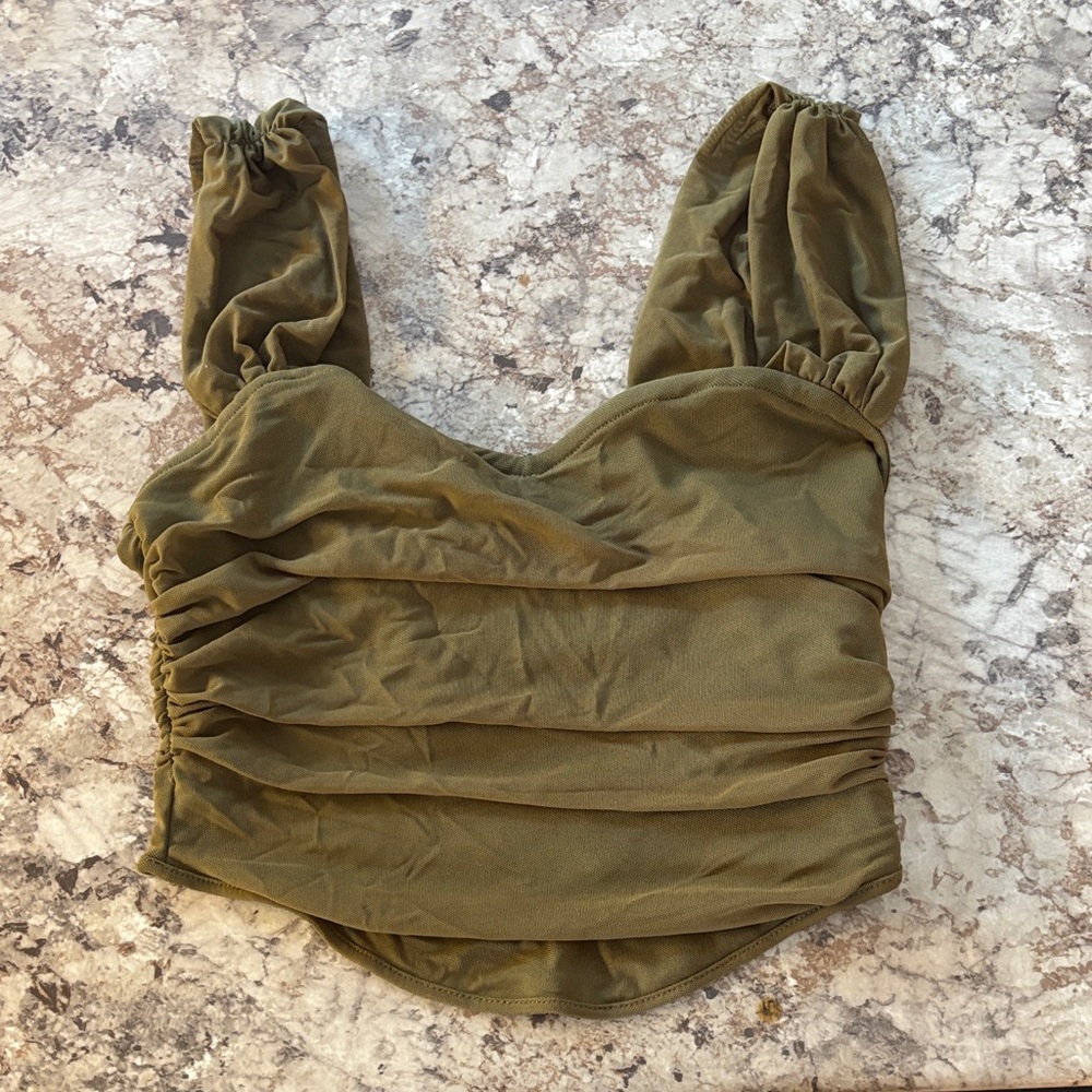 SHEIN Olive Green Ruched Blouse